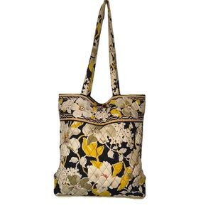 Floral Quilted Tote Bag - Yellow and Black